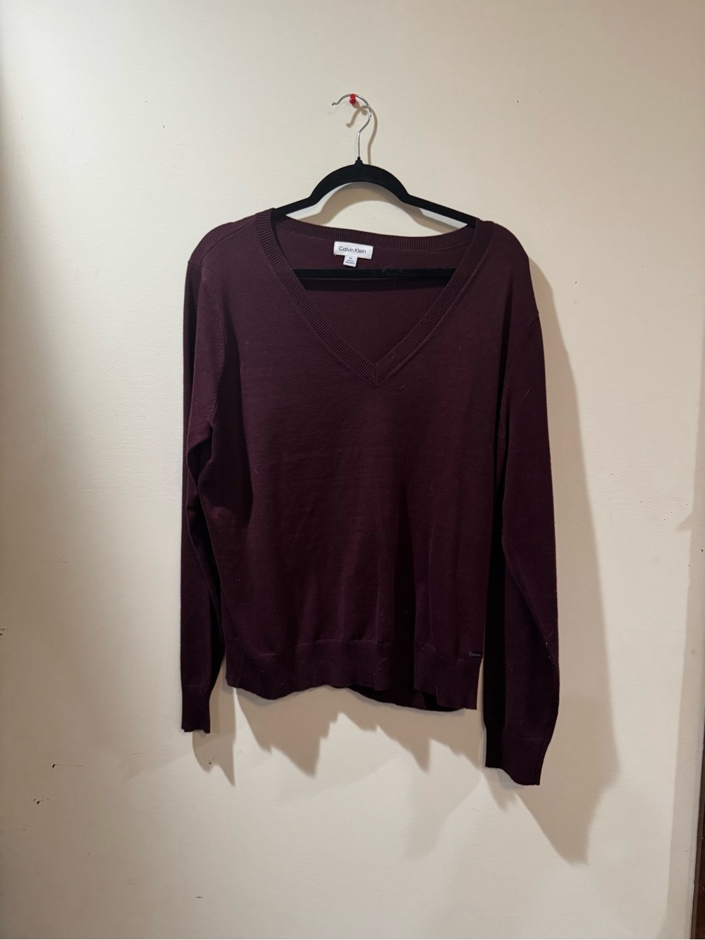 Calvin Klein Women's V-Neck Sweater in Eggplant